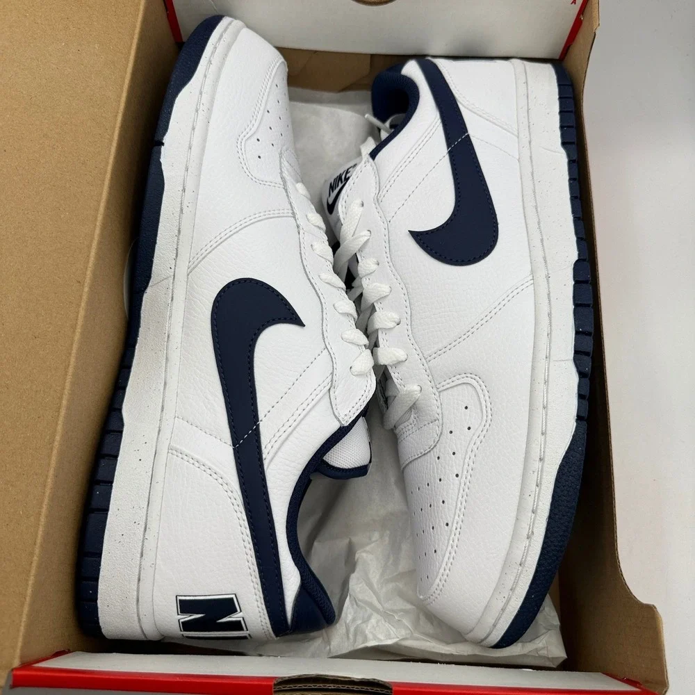 Nike Big Nike Low Shoes Mens Size 13 White Midnight Navy Basketball 355152-140